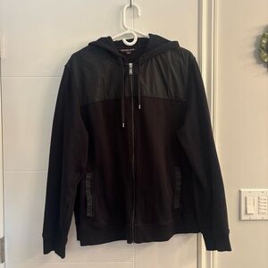 Michael Kors Mixed Media Full Zip Hoodie Black Size XL Athleisure Utility